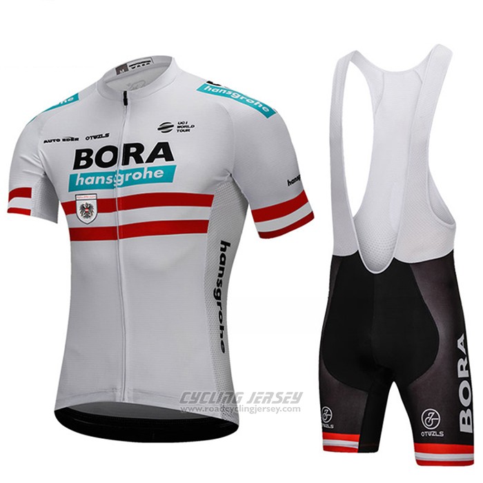 2018 Cycling Jersey Bora Champion Austria White Short Sleeve and Bib Short